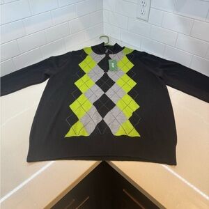 Apt.9Black Argyle Sweater with Green and Gray Accents Size L